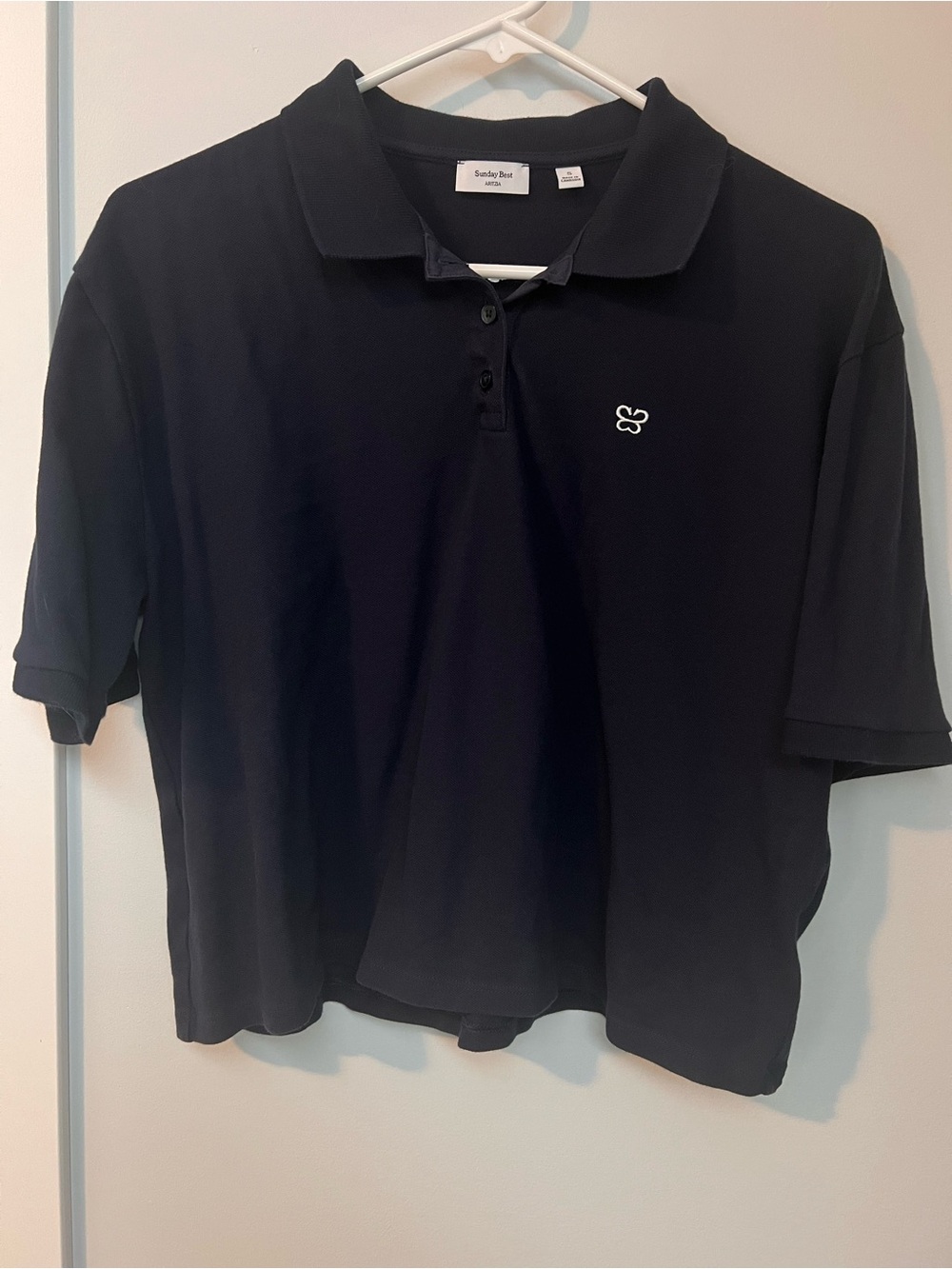Aritzia Sunday Best navy blue Crop Polo Top